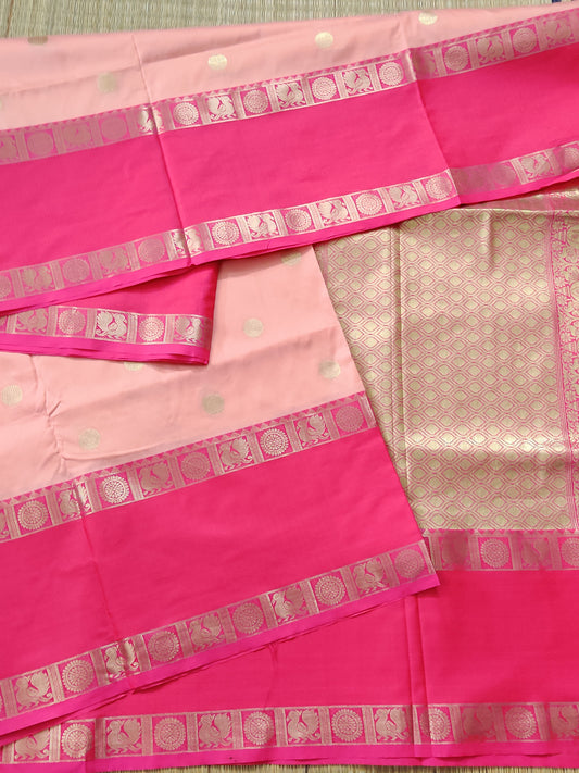 Cream Colour Semi Banarasi Saree With Zari Butta All Over Code : VB0294