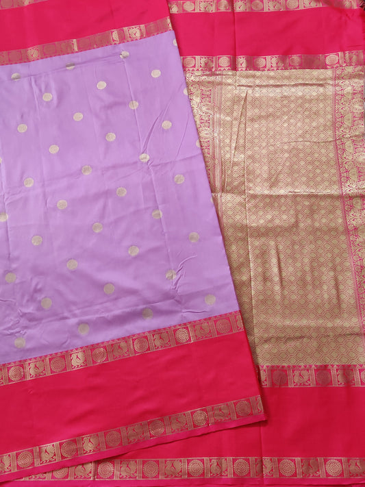 Lavender Colour Semi Banarasi Saree With Zari Butta All Over Code : VB0292