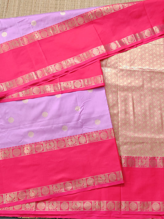 Lavender Colour Semi Banarasi Saree With Zari Butta All Over Code : VB0292