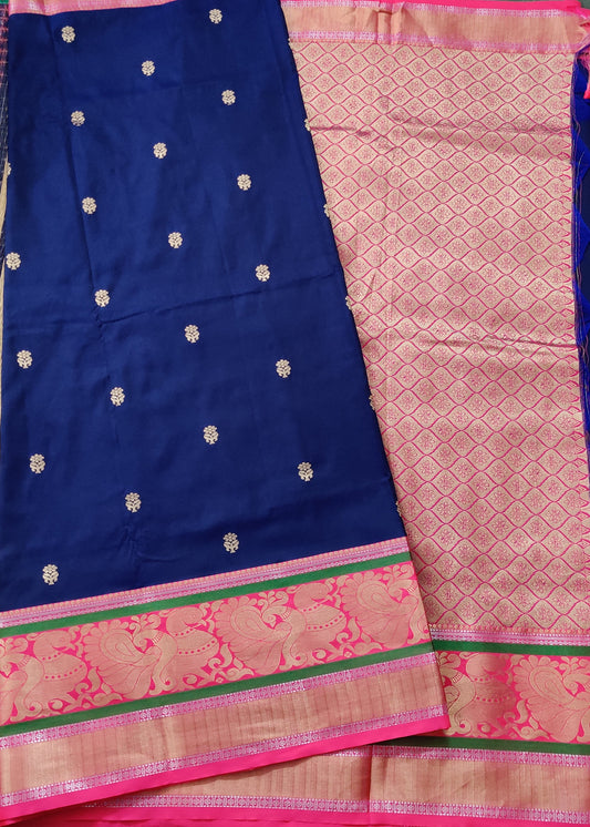 Navy Blue Colour Semi Banarasi Saree With Zari Butta All Over Code : VB0289