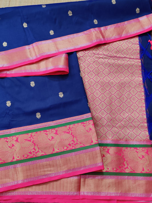 Navy Blue Colour Semi Banarasi Saree With Zari Butta All Over Code : VB0289