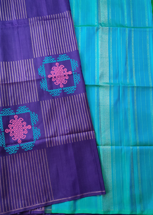 Purple Colour Kanchivaram Silk  Saree With Zari Motif All Over Code : KA0209