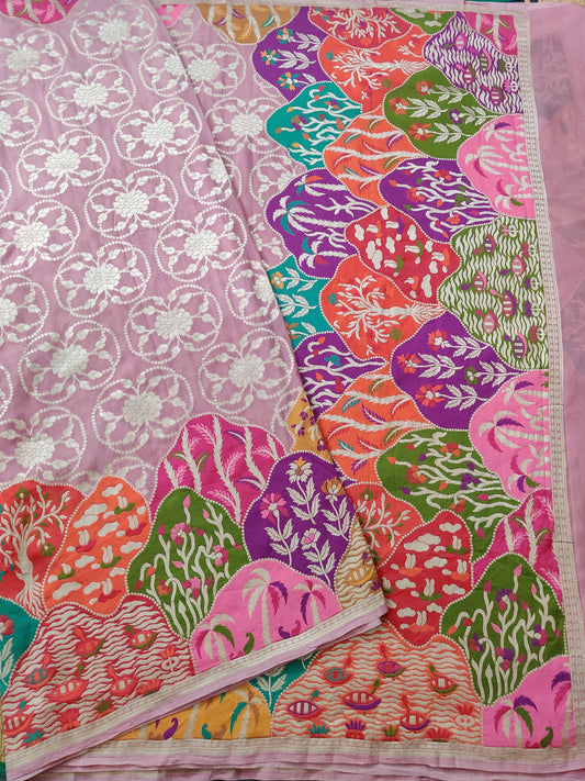 Onion Colour Georgette Banarasi Saree With Zari Motif All Over : VB0297