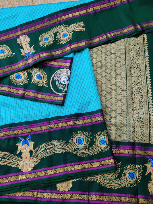Sky Blue Colour Kanchivaram Silk Saree With Thread Woven Checks All Over Code : KA0114