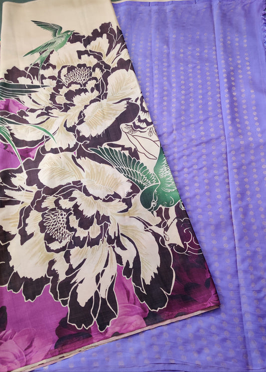 Cream Colour Kanchivaram Silk Saree With Digital Print All Over Code : KA0215