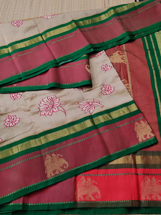 Tussar Colour Silk Cotton Saree With Plain Body Code : SC022