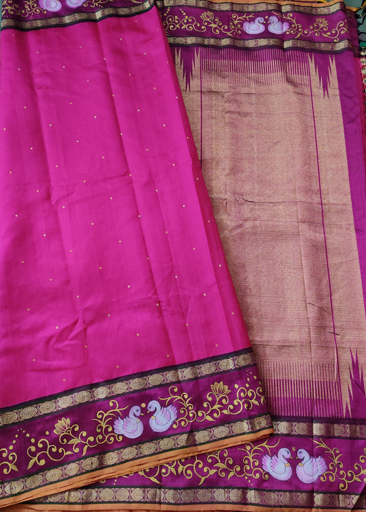 Rani Pink Colour Organza Kanchivaram Silk Saree With Small Zari Butta All Over Code : KA0216