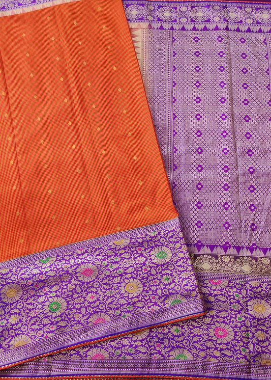 Orange Colour Gadwal & Banarasi Border Fusion Saree