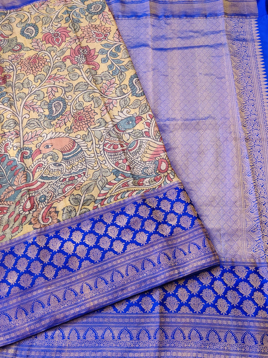 Light Yellow Colour Tussar & Kanchivaram Fusion Code : KA098