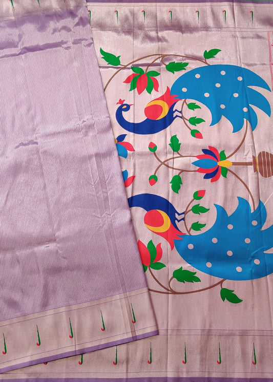 Lavender Colour Semi Paithani Saree With Zari Brocade All Over Code : VB0300