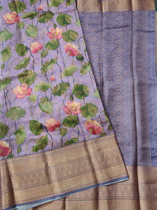 Light Lavender Colour Tissue Raw Silk Saree With Digital Print Code : KA0218