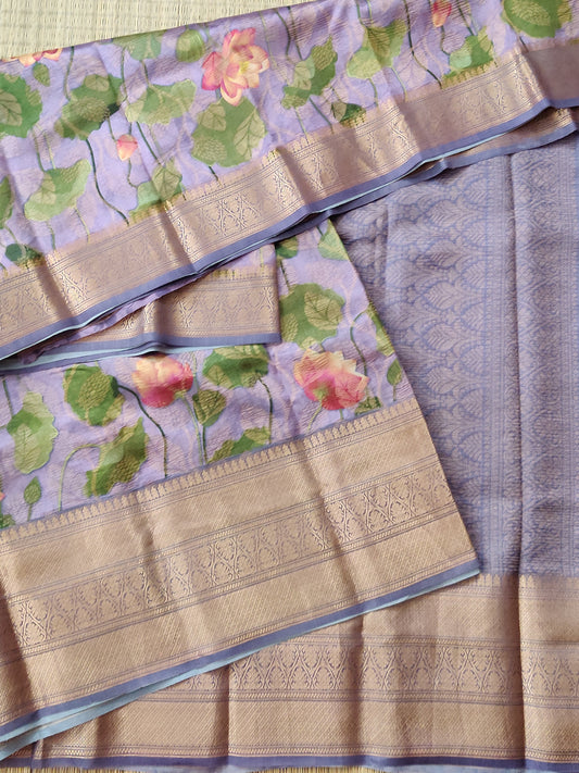 Light Lavender Colour Tissue Raw Silk Saree With Digital Print Code : KA0218