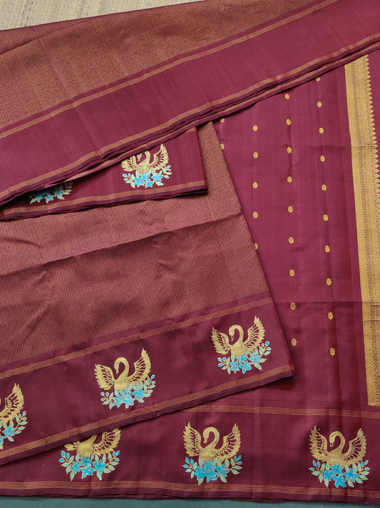 Maroon Colour Kanchivaram Silk Saree With Zari Brocade All Over  Code : KA0241