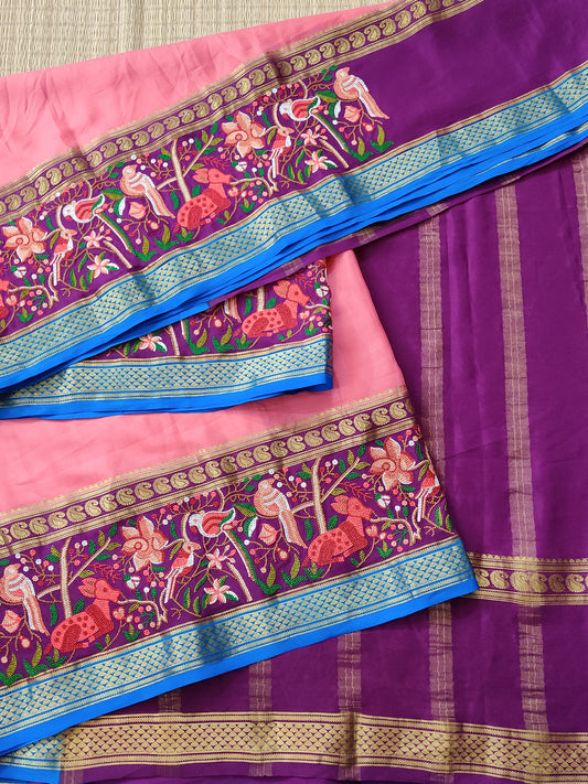 Onion Colour Colour Mysore Crepe Silk Saree With Plain Body Code : KA0235