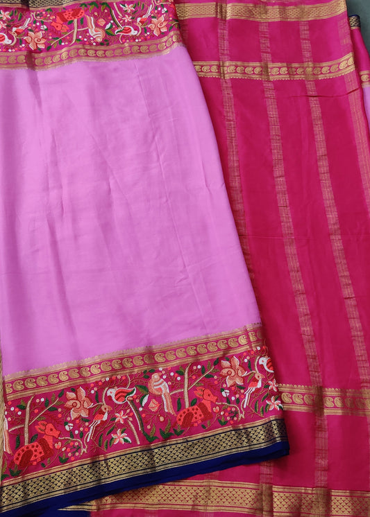 Light Pink Colour Colour Mysore Crepe Silk Saree With Plain Body Code : KA0239