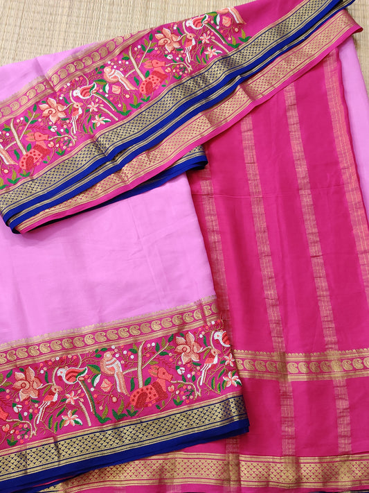 Light Pink Colour Colour Mysore Crepe Silk Saree With Plain Body Code : KA0239