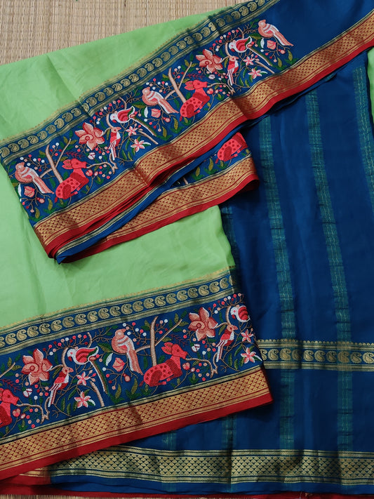 Pastel Green Colour Colour Mysore Crepe Silk Saree With Plain Body Code : KA0238