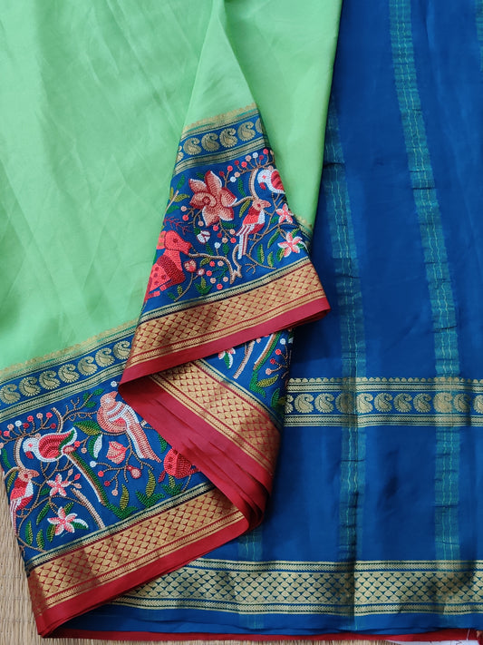 Pastel Green Colour Colour Mysore Crepe Silk Saree With Plain Body Code : KA0238