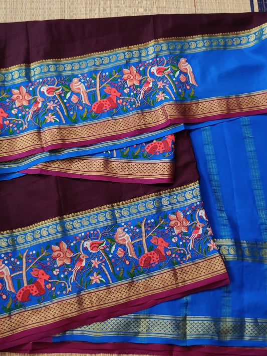 Brown Colour Colour Mysore Crepe Silk Saree With Plain Body Code : KA0240