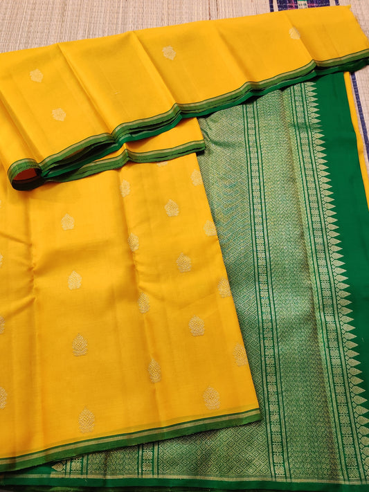 Yellow Colour Organza Kanchivaram Silk Saree With Zari Butta All Over Code : KA0242