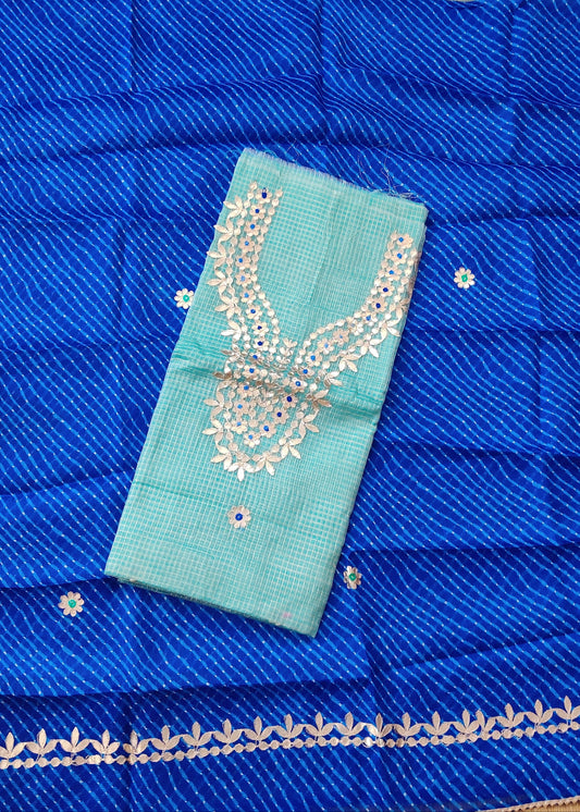 Sea Blue Colour Kota Silk Two Piece Salwar Set