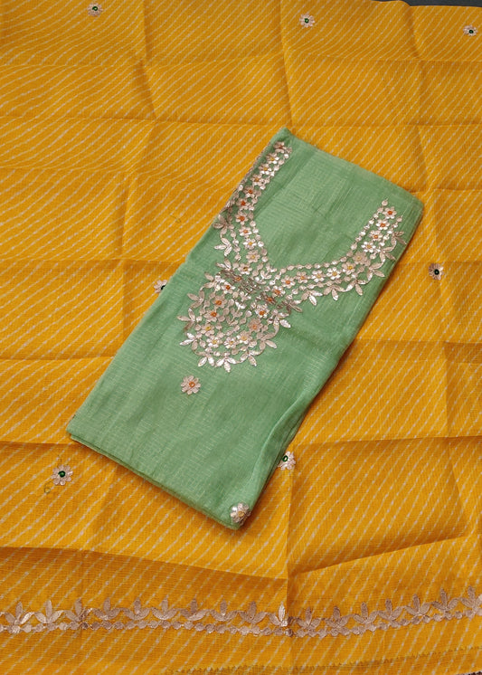 Pista Green Colour Kota Silk Two Piece Salwar Set
