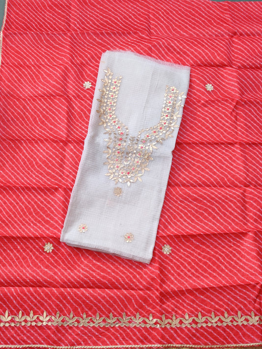 White Colour Kota Silk Two Piece Salwar Set