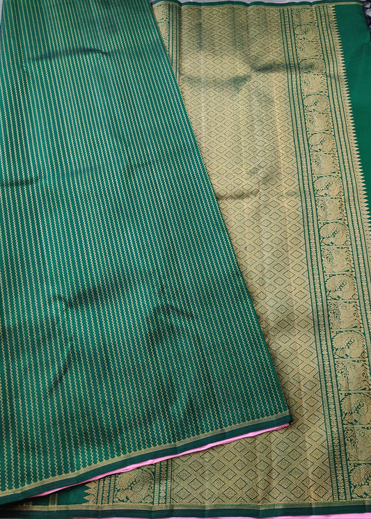 Green Colour Partly Kanchivaram Silk Saree With Zari Motif All Over Code : KA0278