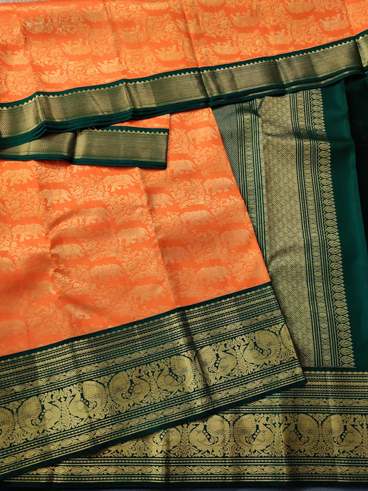 Orange Colour Kanchivaram Silk Saree With Zari Motif All Over Code : KA0254
