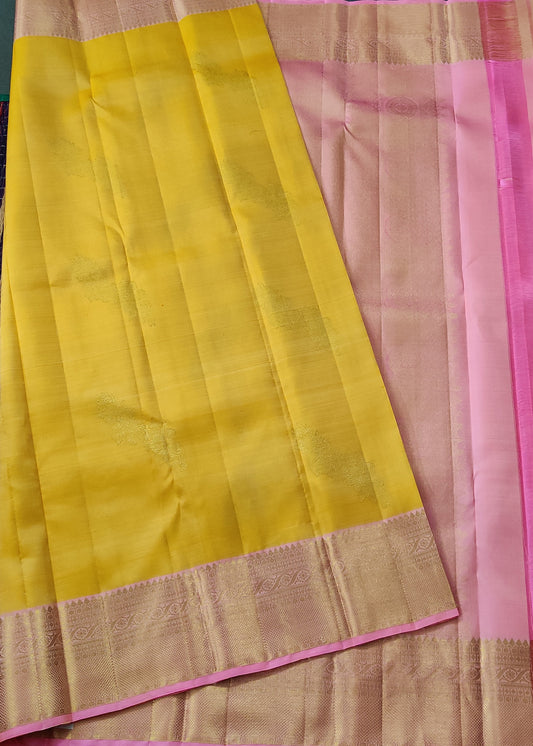 Yellow Colour Kanchivaram Silk Saree With Zari Motif All Over Code : KA0253
