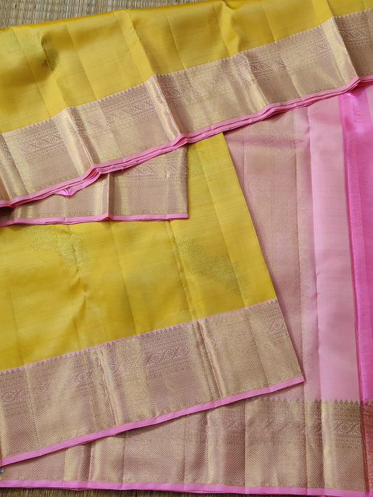Yellow Colour Kanchivaram Silk Saree With Zari Motif All Over Code : KA0253