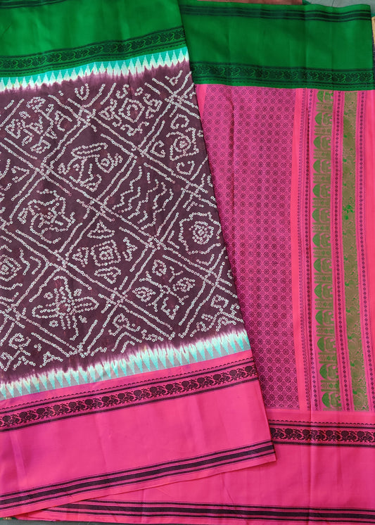 Brown Colour Kanchivaram Silk Saree With Bandhani Work All Over Code : KA0263