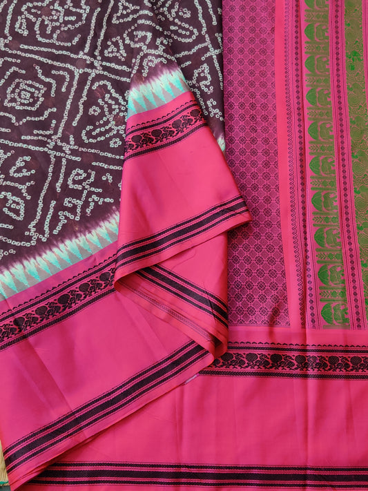 Brown Colour Kanchivaram Silk Saree With Bandhani Work All Over Code : KA0263