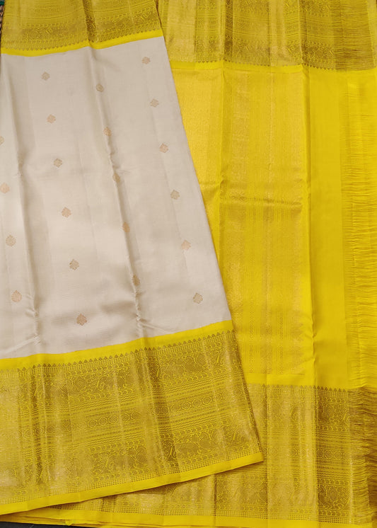 Off White Colour Kanchivaram Silk Saree With Zari Butta All Over Code : KA0259
