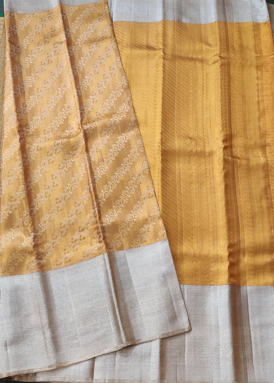 Dark Gold Colour Tissue Kanchivaram Silk Saree With Zari Brocade All Over Code : KA0262