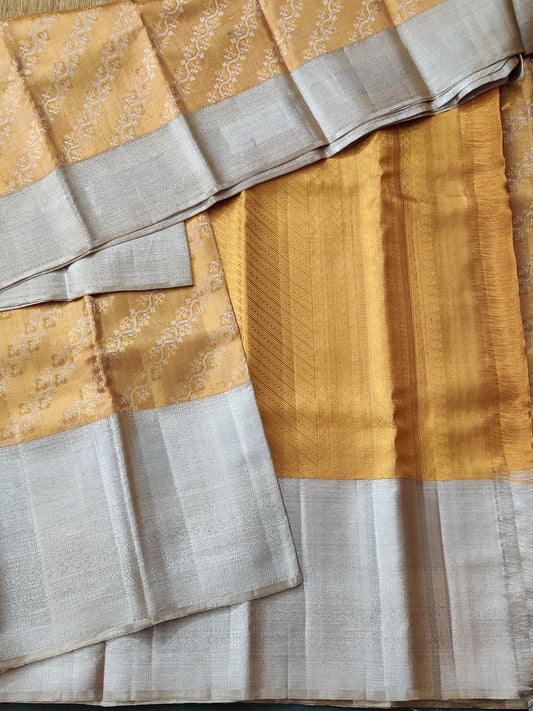 Dark Gold Colour Tissue Kanchivaram Silk Saree With Zari Brocade All Over Code : KA0262