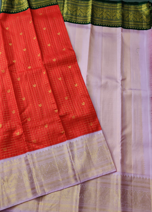 Red Colour Kanchivaram Silk Saree With Big Zari Checks All Over Code : KA0261