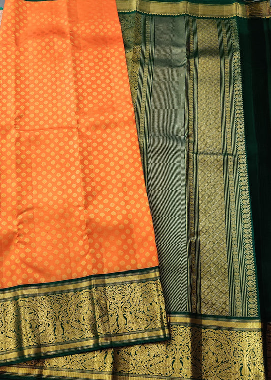Orange Colour Kanchivaram Silk Saree With Zari Butta All Over Code : KA0264