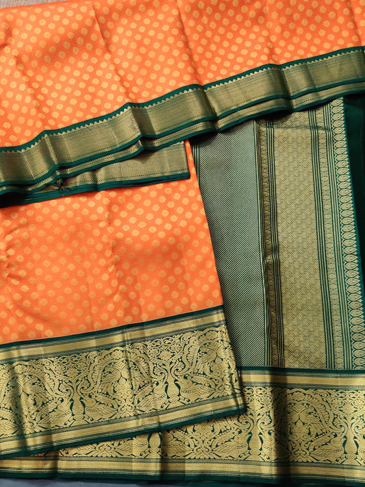 Orange Colour Kanchivaram Silk Saree With Zari Butta All Over Code : KA0264