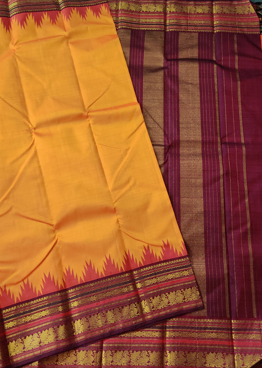 Orange Colour Kanchivaram Silk Saree With Plain Body Code : KA0272
