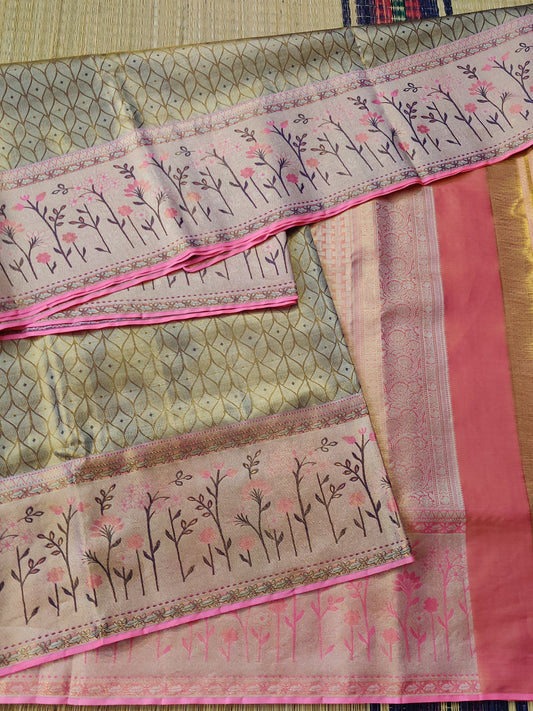 Chikoo Colour Tissue Kanchivaram Silk Saree With Zari Brocade All Over Code : KA0280