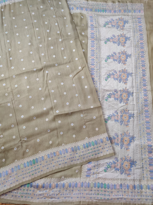 Light Mehandi Green Colour Tussar Georgette Saree With Silver Zari Butta All Over Code : VB0303