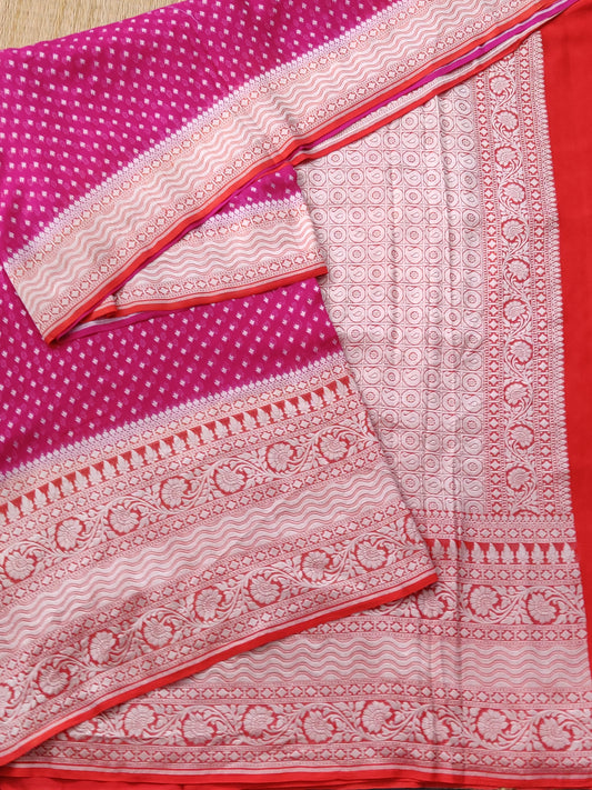 Pink Colour Georgette Saree With Silvar Zari Butta All Over Code : VB0302