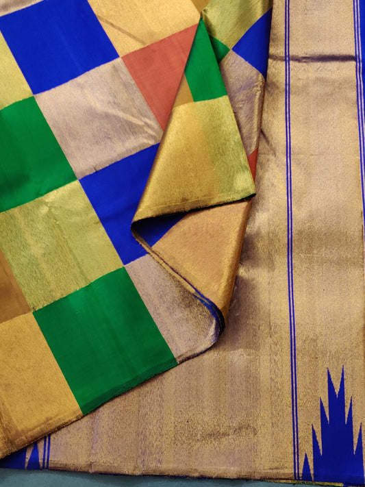 Multi Colour Kanchivaram Silk With Checks All Over Code : KA0270