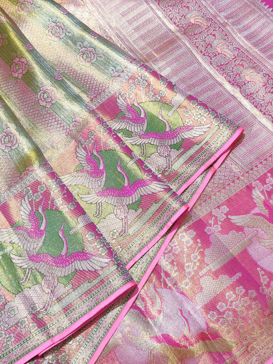 Multi Colour Tissue Kanchivaram Silk Saree With Zari & Thread Woven Motif All Over Code : KA0279