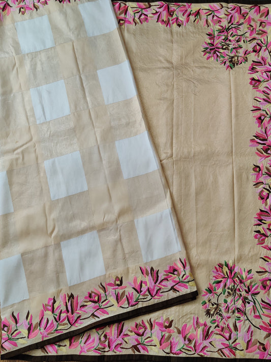 Cream Colour Kanchivaram Silk Saree With Zari Checks All Over Code : KA0281