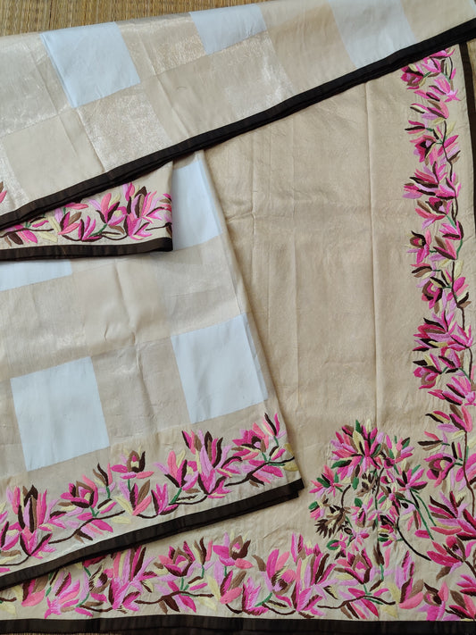 Cream Colour Kanchivaram Silk Saree With Zari Checks All Over Code : KA0281