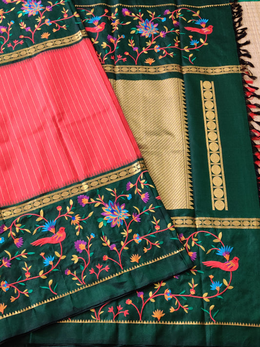 Red Colour Kanchivaram Silk Saree With Zari Stripes All Over Code : KA0276