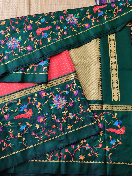Red Colour Kanchivaram Silk Saree With Zari Stripes All Over Code : KA0276