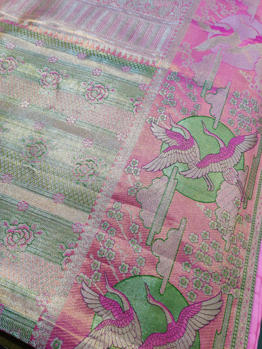 Multi Colour Tissue Kanchivaram Silk Saree With Zari & Thread Woven Motif All Over Code : KA0279